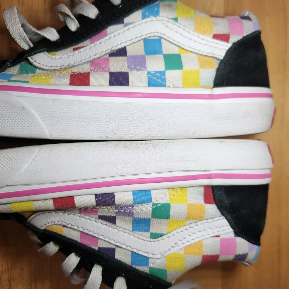 VANS Shoes Old Skool Checkerboard Sneakers Multicolor Canvas Lace Up Size 3 Kids - Picture 9 of 10